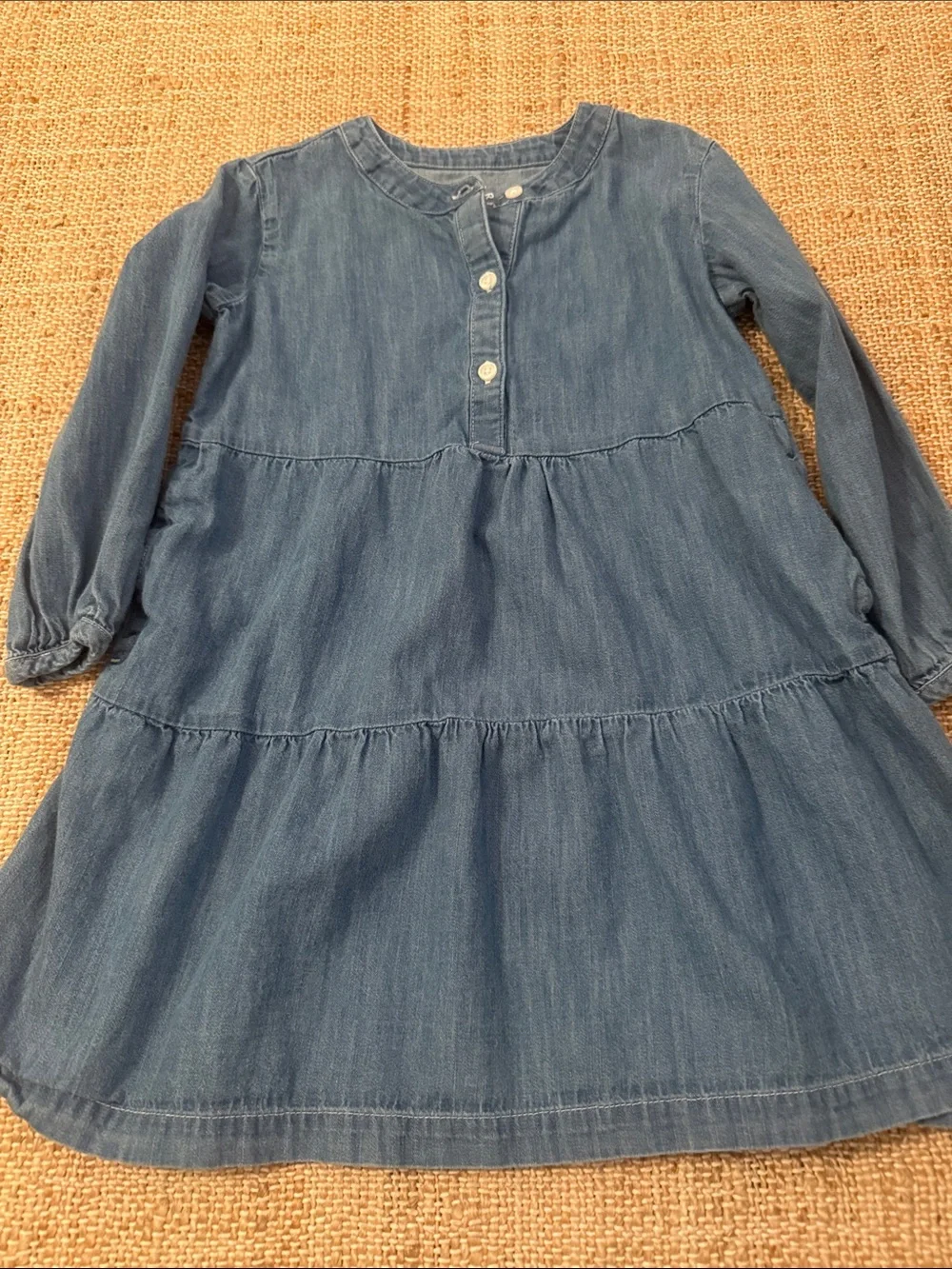 Primary Kids Chambray Popover Dress Long Sleeve 4T - Picture 2 of 6
